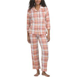COMPANY ELLEN TRACY 2pc Plaid Notch Collar Pajama Set